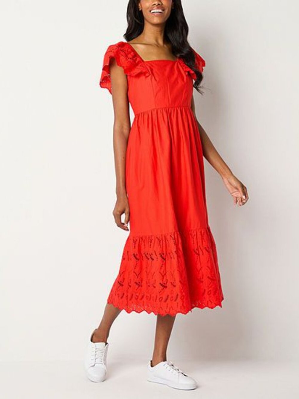 ST. JOHN'S BAY Women's Short Sleeve Embroidered Midi Maxi Dress Size S in Orange